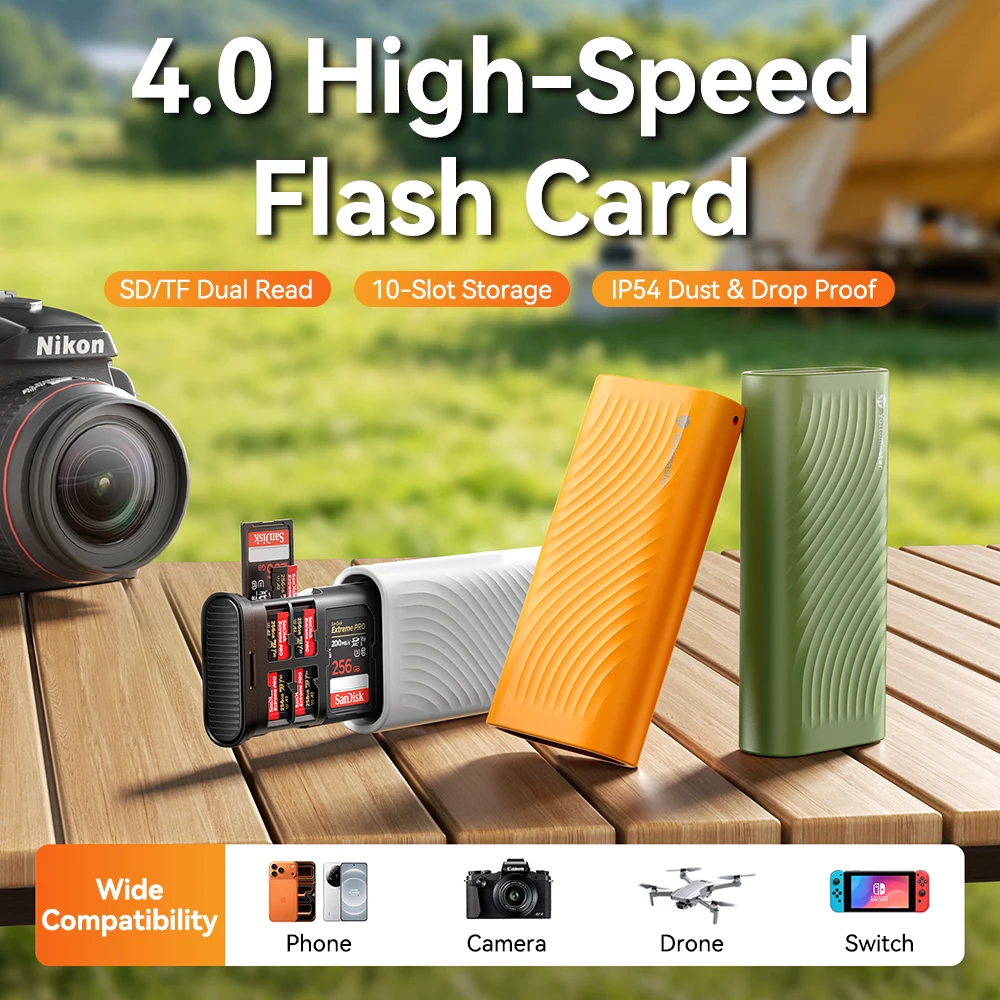 Etui na karty pamięci Yottamaster USB-C, szybki czytnik kart pamięci, adapter OTG, 10 slotów na karty SD TF do aparatów fotograficznych. — zdjęcie produktu 2