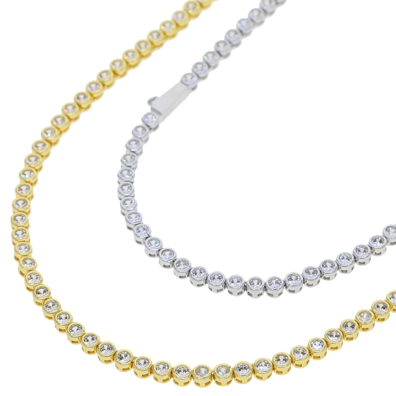 Classic Geometric Round Cubic Zirconia Tennis Necklaces for Women Green White Stone Gold Silver Color Fashion Jewelry for Party