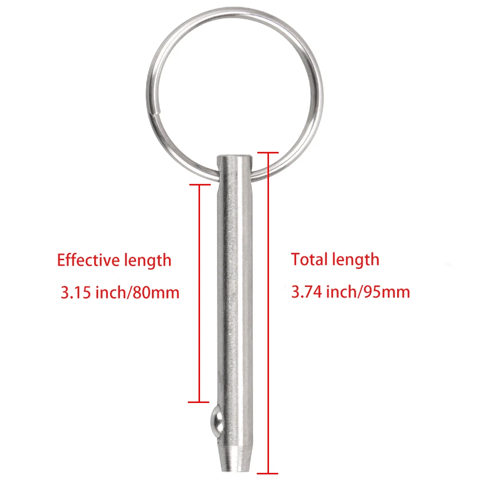 Pinos de liberação rápida, pino superior bimini, 316 de aço inoxidável, diâmetro 0.25 Polegada/6.3mm, comprimento total 3.74 Polegada/95mm,2 pacotes