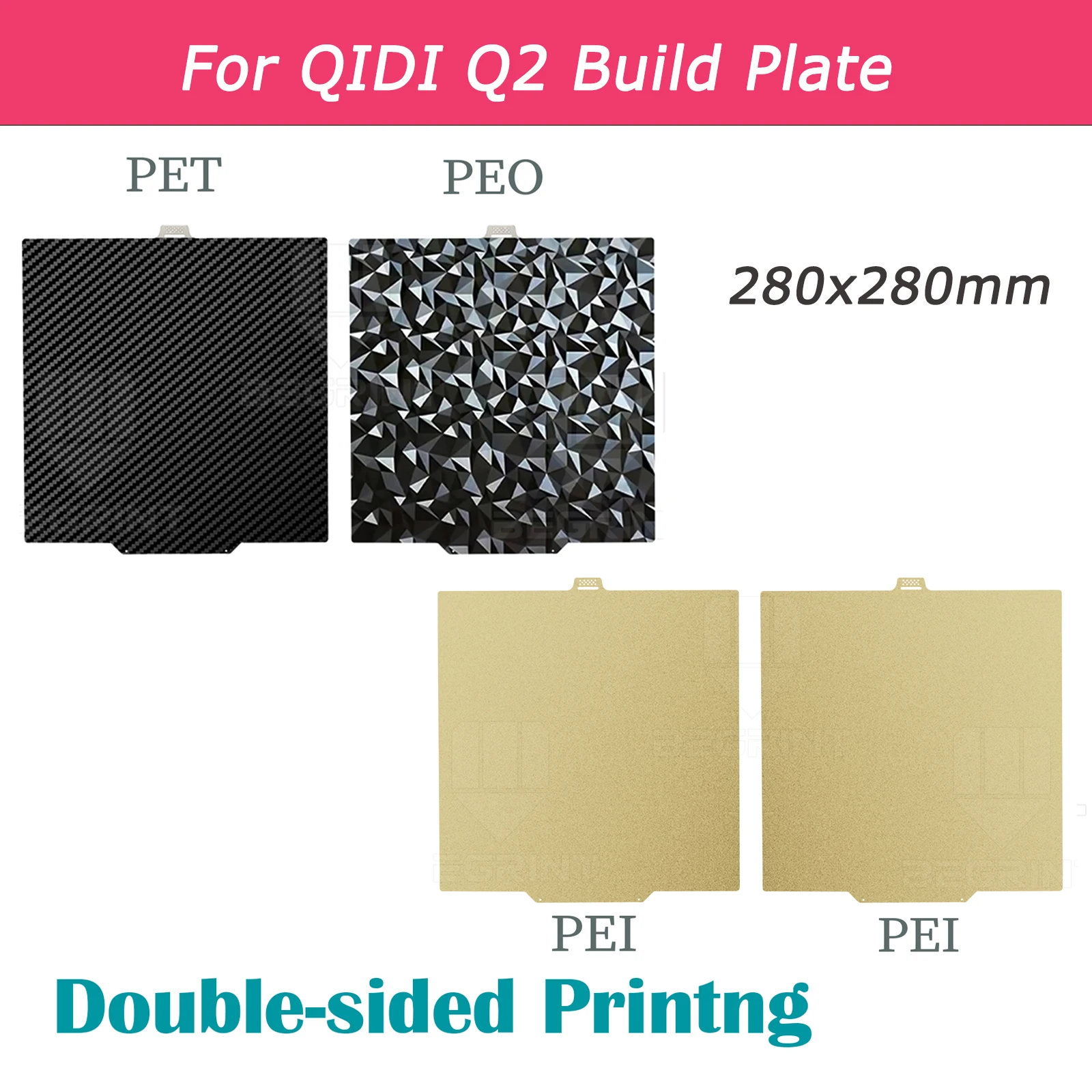 

For QIDI Q2 Q2 Combo 3D Printer Build Plate Heat Bed Double Side PEO PET PEI Powder Coated Spring Steel Sheet 280x280mm Bed