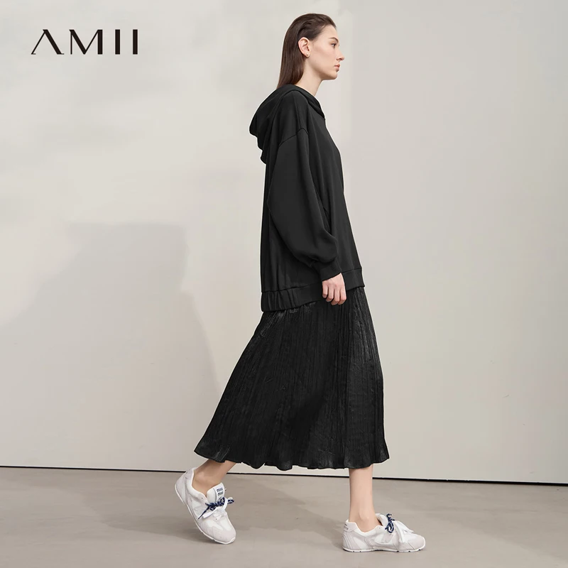 

Женские платья Amii, осень 2023, новые повседневные лоскутные платья для женщин, свободная женская одежда трапециевидной формы с капюшоном и длинными рукавами 12553054