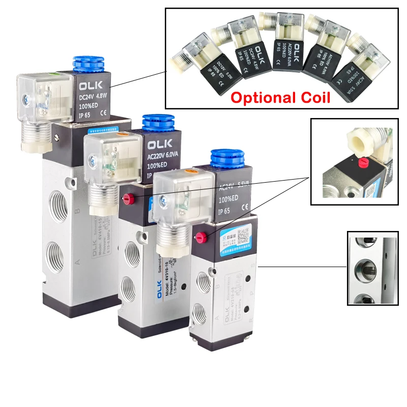 High Quality 4V210-08/4V310-10/4V410-15 2 Position 5 Port Five Way Control Air Valve Electromagnetic DC12V DC24V AC110V AC220V. image 6