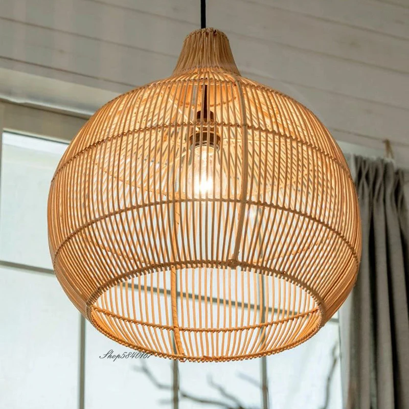 Japanse Handgemaakte Rotan Geweven Hangende Lamp Homestay Theehuis Landelijk Retro Decoratieve Verlichtingsarmaturen Creatieve Ontwerper Kunst