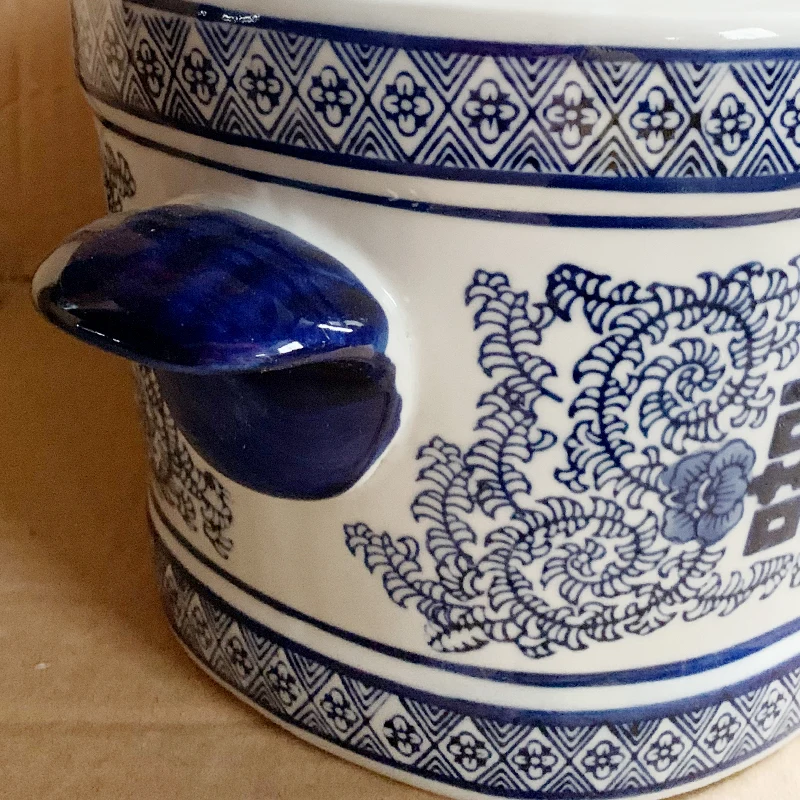 Jingdezhen donica na rośliny podwójne szczęście wazon sadzarka duży kaliber niebiesko-biały waza porcelanowa