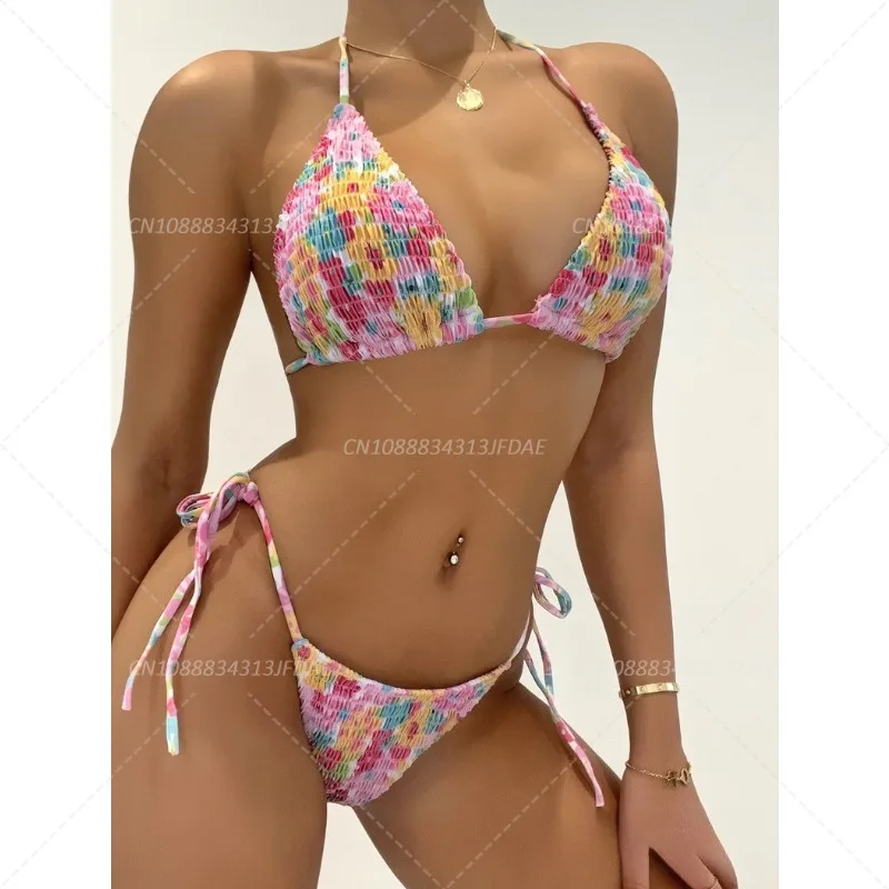 セクシーな花柄ホルタービキニセット Biquini ハイウエスト Tバック水着水着 Biquini Conjunto デ ビキニ タンキニ ビーチウェア