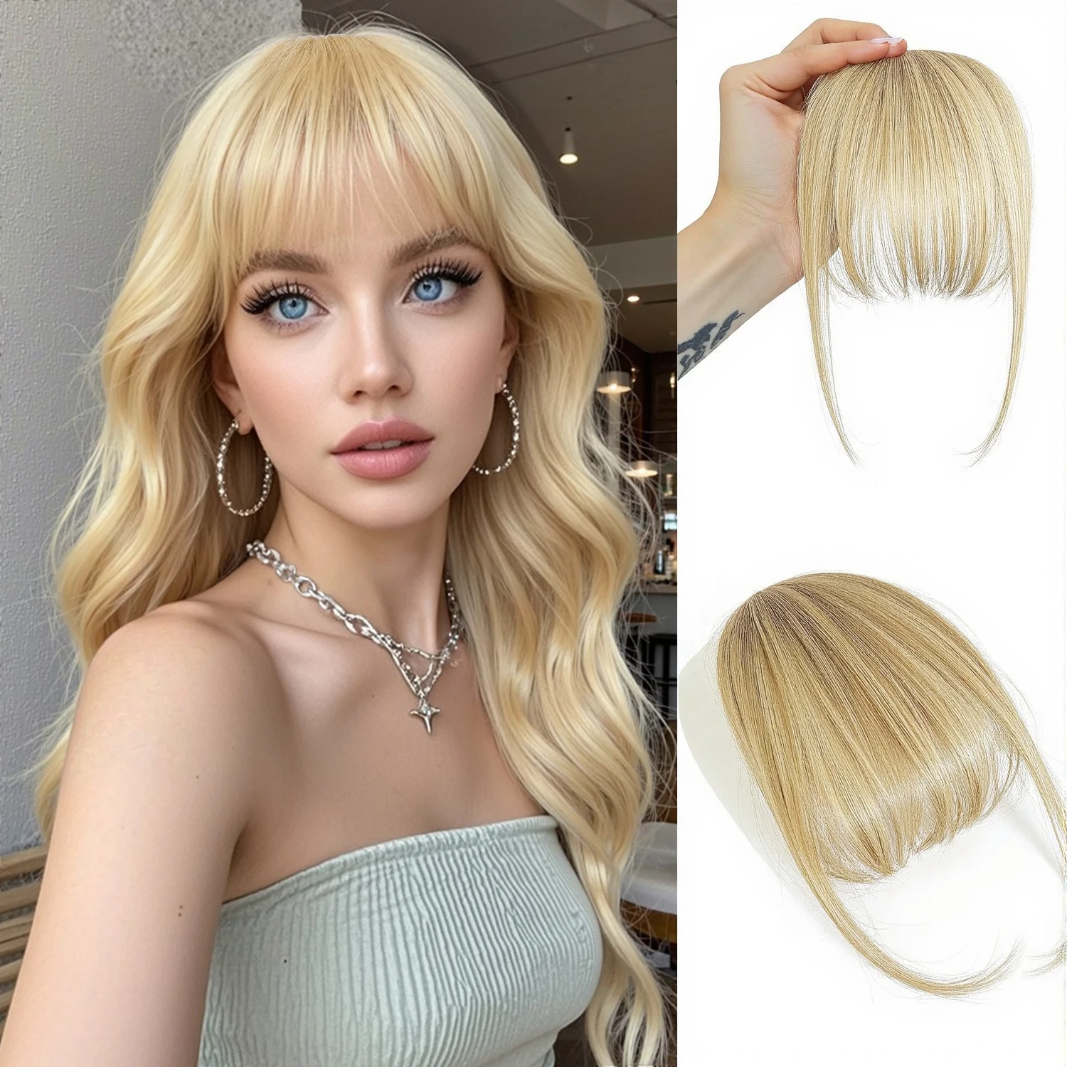 

100% челка из натуральных волос, заколки с воздушной бахромой, челка, шиньон для женщин, платиновая блондинка, человеческие волосы Remy, челка, наращивание волос