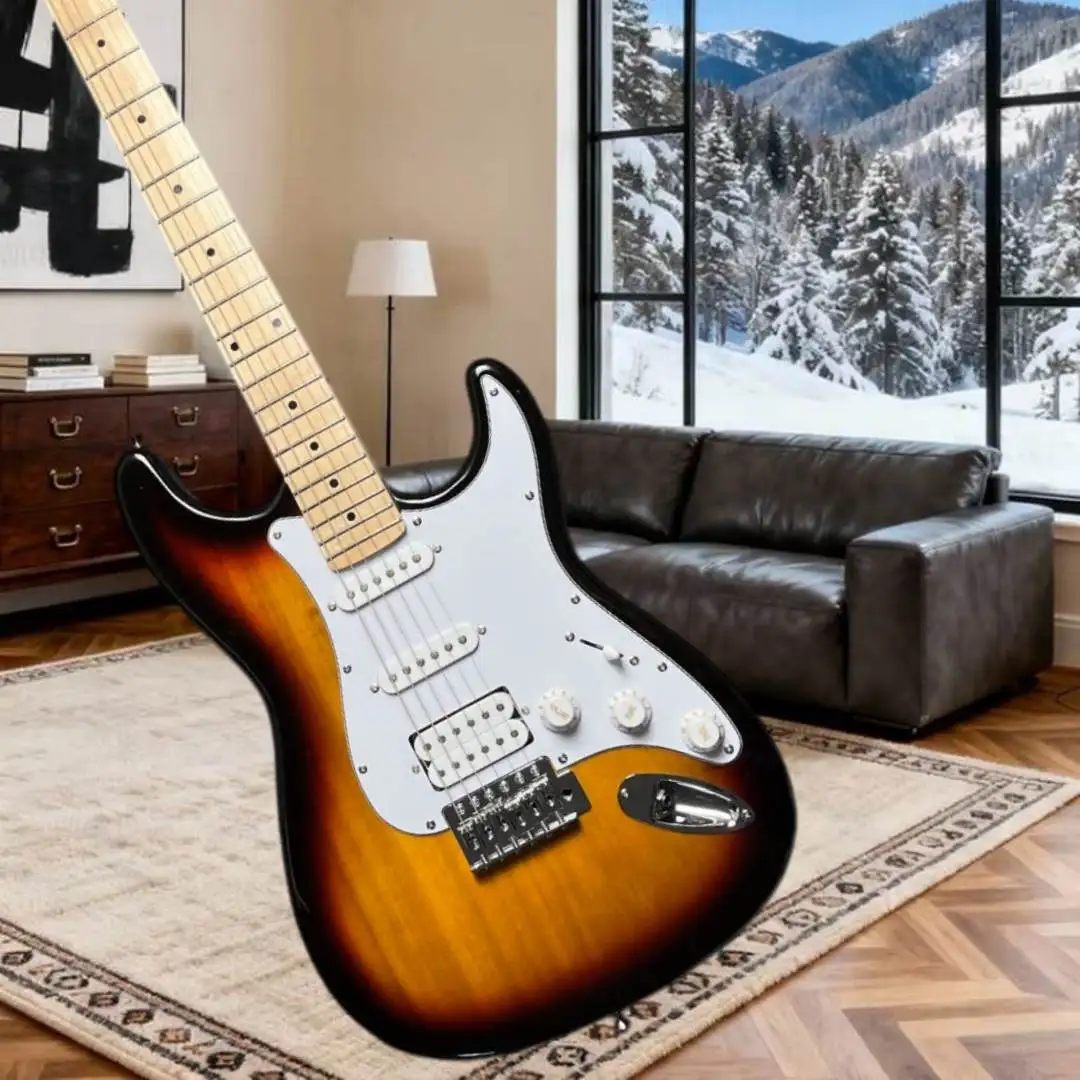 Sunburst STYU Electric Guitar HSS Configuration Single Rocking Bridge Versatile Tone Rock Pop Blues Practice Beginner Suitable