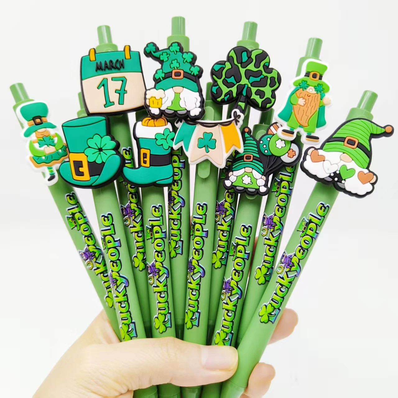 

8pcs/12pcs Saint Pat theme activity ballpoint pen avocado green series holiday gift pen portable shorthand ballpoint pen