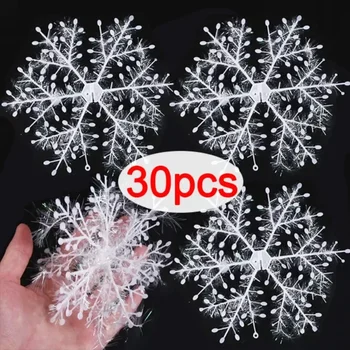 30 pièces décoration de flocon de neige de noël blanc paillettes faux flocon de neige bricolage arbre de noël suspendus pendentifs nouvel an ornements de fête à la maison