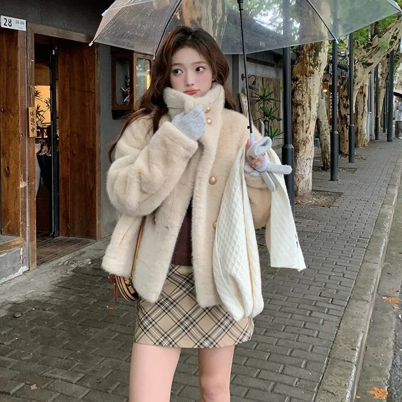New Autumn andWinter Mink Fur Jacket Integrated Early Spring and Winter Thickened Environmentally Friendly Fur Fur Stand-up Coat