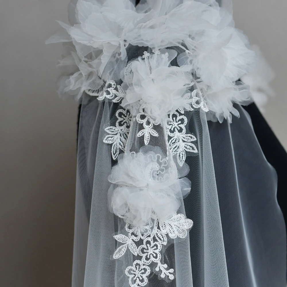 Elegance Women's Bolero Wedding Shawl Double Shoulder Tulle Wraps Detachable Wedding Dresses Accessories Marriage Evening Party