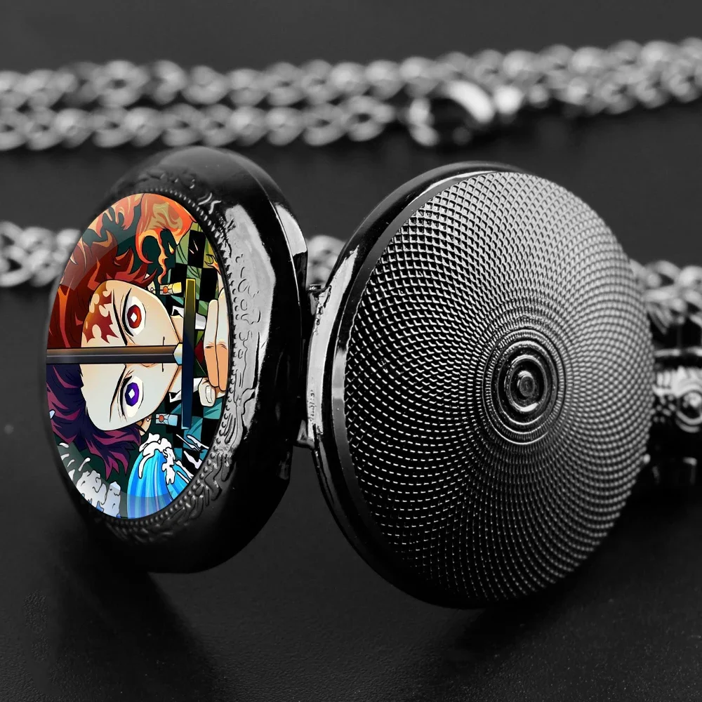 Demon Slayer Design Glass Dome Quartz Pocket Watch With Durable Chain Arabic Numeral Dial For Men And Women Creative Gifts