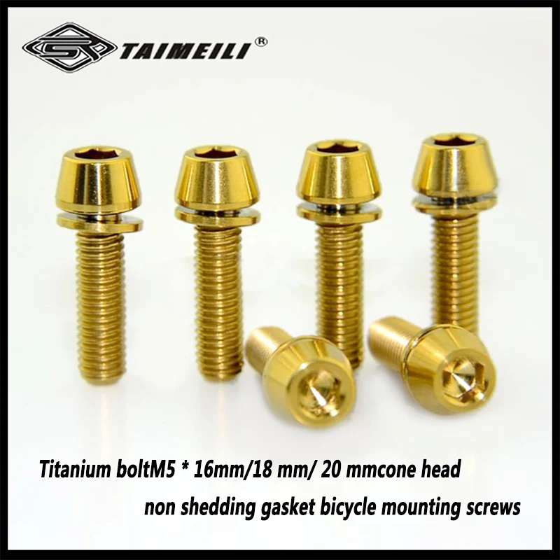 6pcs Titanium boltM5 * 16mm/18 mm/ 20 mmcone head non shedding gasket bicycle mounting screws