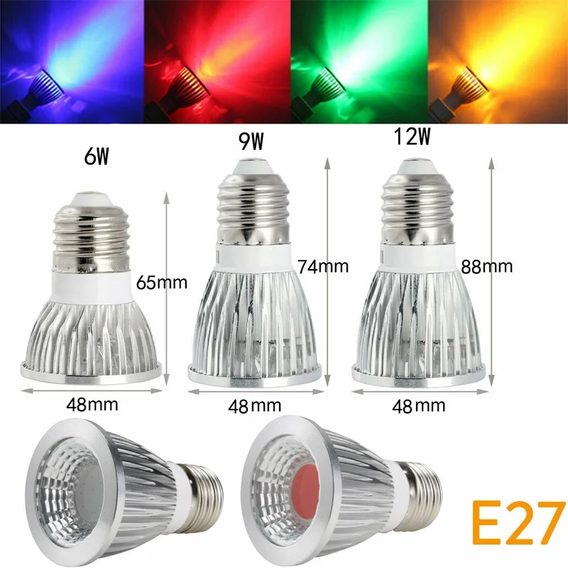 9W 12W 15W led lights COB led spotlight E27 E14 GU10 GU5.3 220V 110V Cob led bulb Red Yellow Blue Green lampada led lamp 85-265V