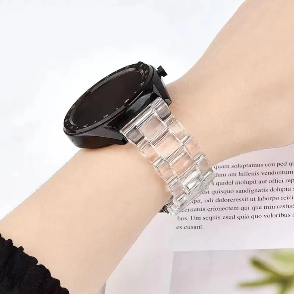 Correa de resina transparente con tres eslabones y herramienta para quitar eslabones, compatible con Samsung Galaxy Watch 6, 5 y 4 Classic, de 20 mm y 22 mm, para Gear S3 y para Huawei GT de 46 mm.