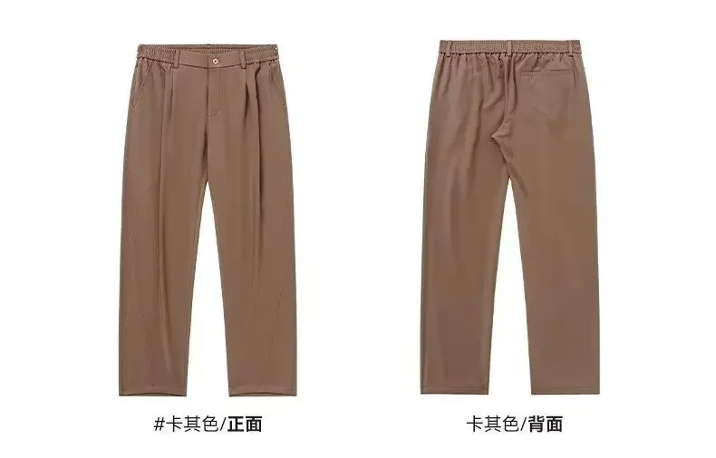 الصيف الرجال أنيقة البدلة الاجتماعية السراويل البريطانية الصلبة مستقيم واسعة الساق الأعمال بناطيل كاجوال موضة Y2k اليابانية الشارع الشهير