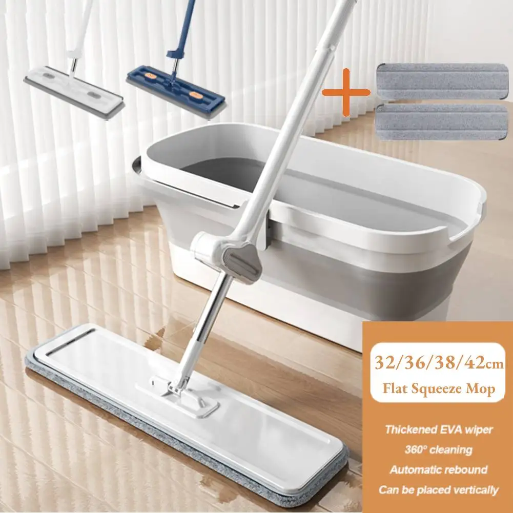 

Flat Squeeze Mop Microfiber Floor Floating Mop Lazy Wash Floor Flat Spin Mop Bucket Wooden Floor Mops Household Cleaning Tools