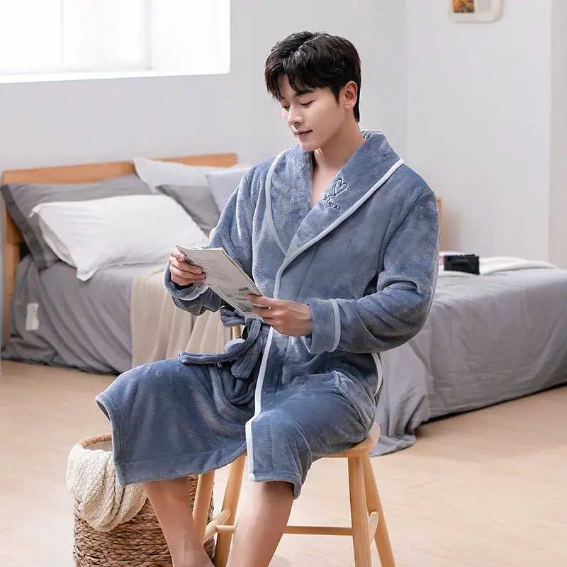 Plus Size Flannel Couple Robe Sleepwear Autumn Winter Thickened Coral Fleece Nightwear Bathrobe Loose Casual Homewear Loungewear