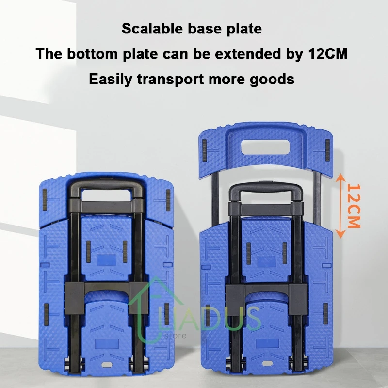 Folding Trolley Extended Trolley Luggage Cart Flat Cart Wheeled Folding Cart for Transport and Moving in Warehouse Supermarket