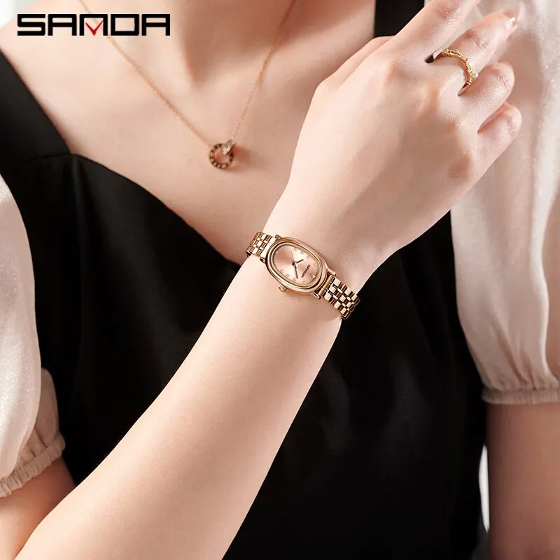 SANDA Women Quartz Watches Luxury Fashion Diamond Ladies Watch Waterproof Stainless Stain Wristwatch Girlfriend Gift Dress Watch