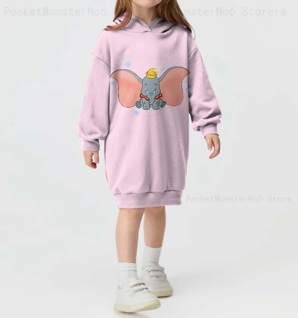 2024 new Disney Dumbo print long-sleeved hooded sweater skirt girls autumn and winter comfortable simple hooded skirt