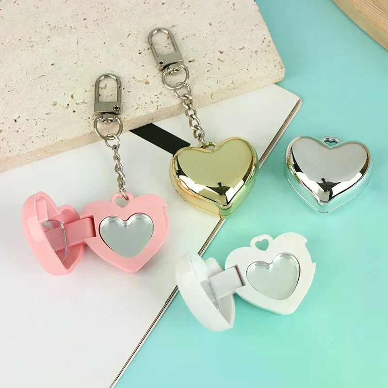 1Pcs Heart Shape Mini Empty Blush Powder Box Eye Shadow Container With Mirror And Aluminum Pan Key Chain Lipstick Case Packaging