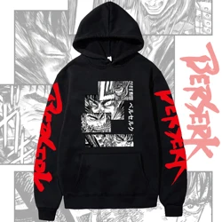 Sudaderas con capucha de Anime Berserk para hombres, sudaderas con capucha de moda japonesa Harajuku, sudaderas con capucha Unisex, jerséis con gráfico divertido de manga larga negra