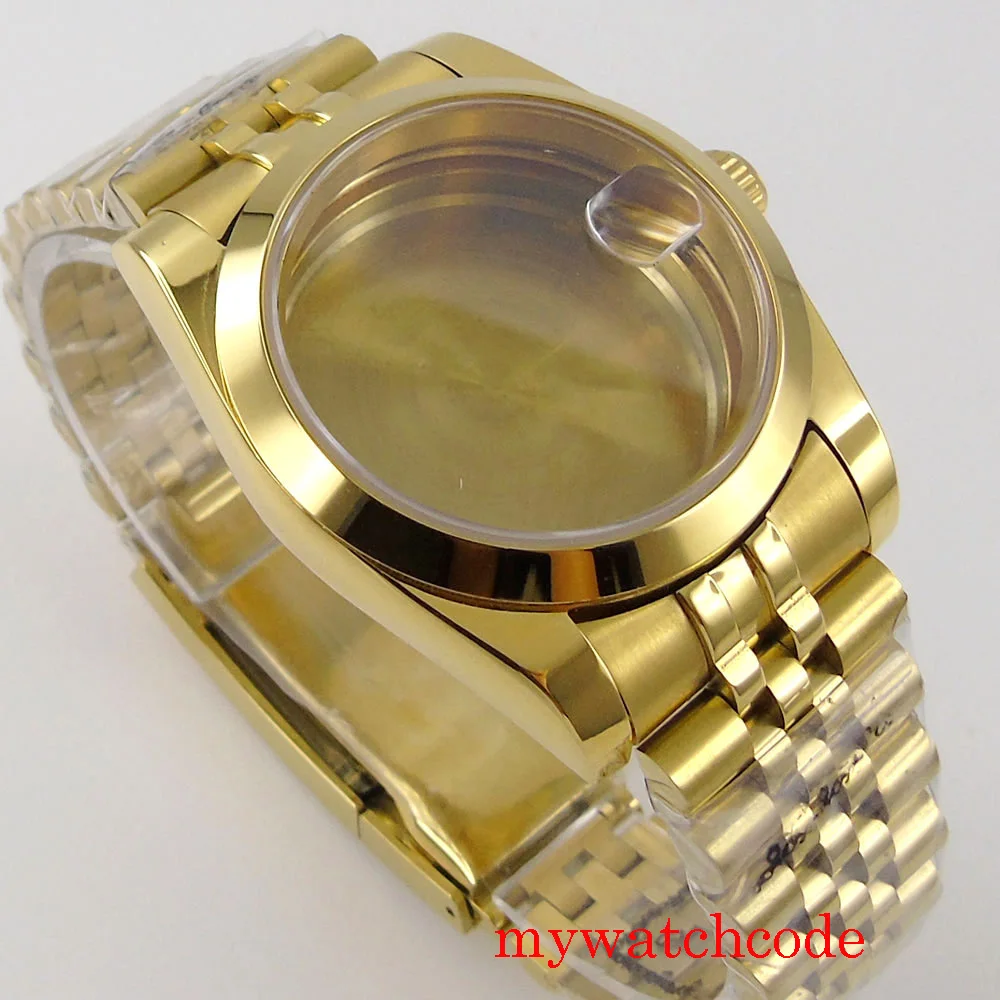 36mm 39mm Day Date Yellow Gold Polish Watch Case for NH34 NH35 NH36 NH70 NH72 Movt 904L Bracelet Sapphire Crystal Slide Lock