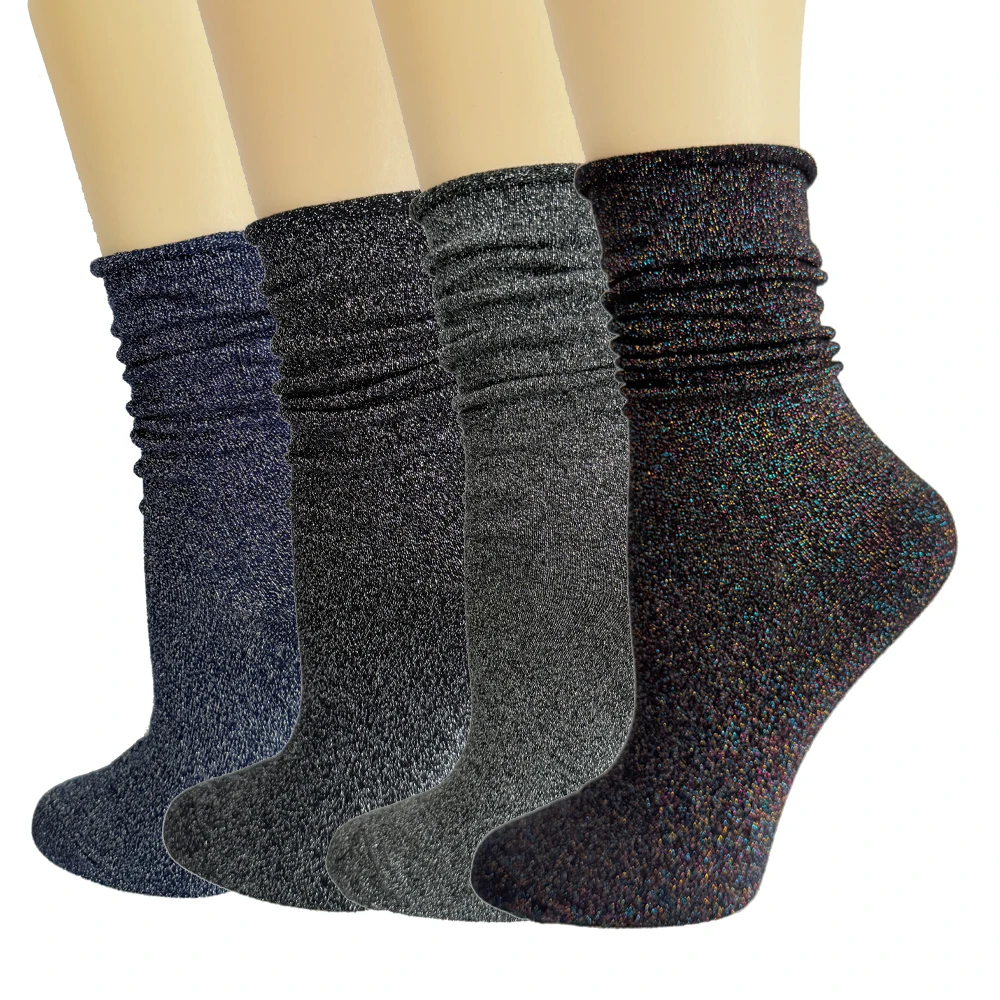 1/4 Pairs Women's Fashion Sexy Shiny Socks Korean Style Gold Silver Silk Candy-Colored Socks Luxury Design High Quality Socks