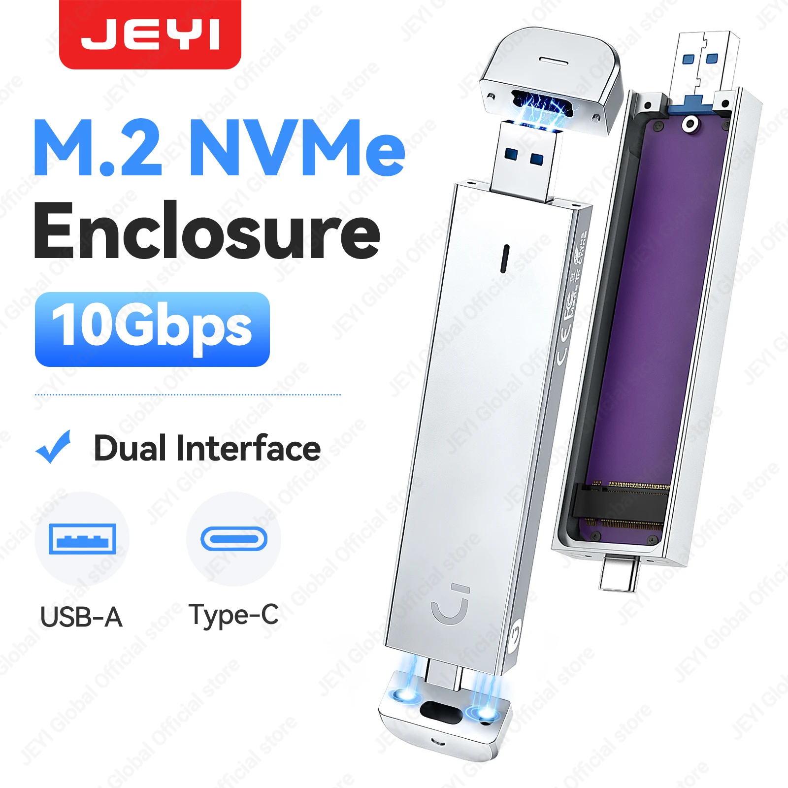 JEYI M.2 NVMe SSD Enclosure 10Gbps Magnetic Case 2280 External Hard Drive Dual interface USB-A/C Support UASP TRIM and S.M.A.R.T