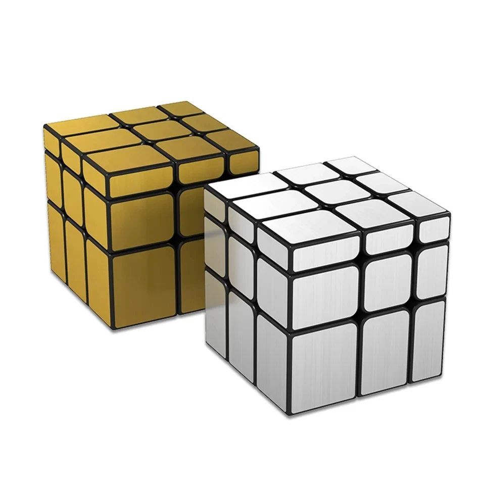 YongJun Mirror Cube 3X3 Magic Cube YJ Puzzle Speed Magic Cube Golden/Silver Sticker Cube Toys For Children