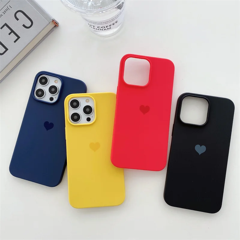 Soft Simple Candy Color Love Heart Phone Case For Iphone 11 12 13 14 15 Pro Max Silicone Soft TPU Back Cover Iphone XS MAX Case