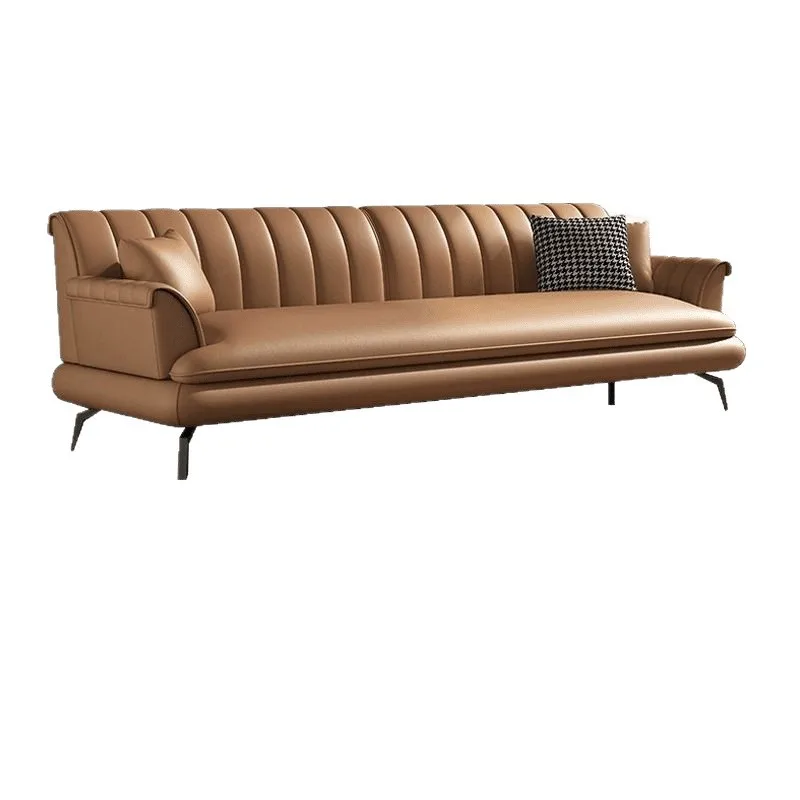 

Italian minimalist leather sofa, office retro brown modern minimalist leather sofa