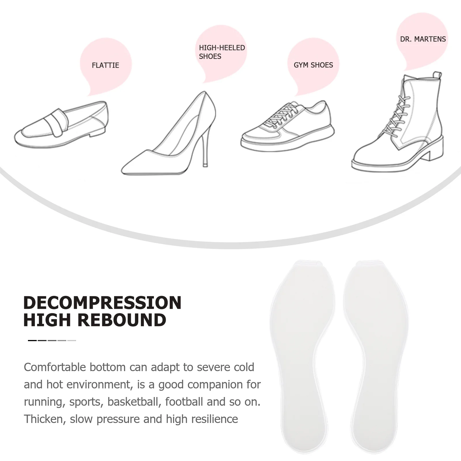 

2pcs Comfortable High Elastic Insoles Shock Absorbing Sports Running Insoles Breathable Anti Slip Foot Care Tool For Pain Relief