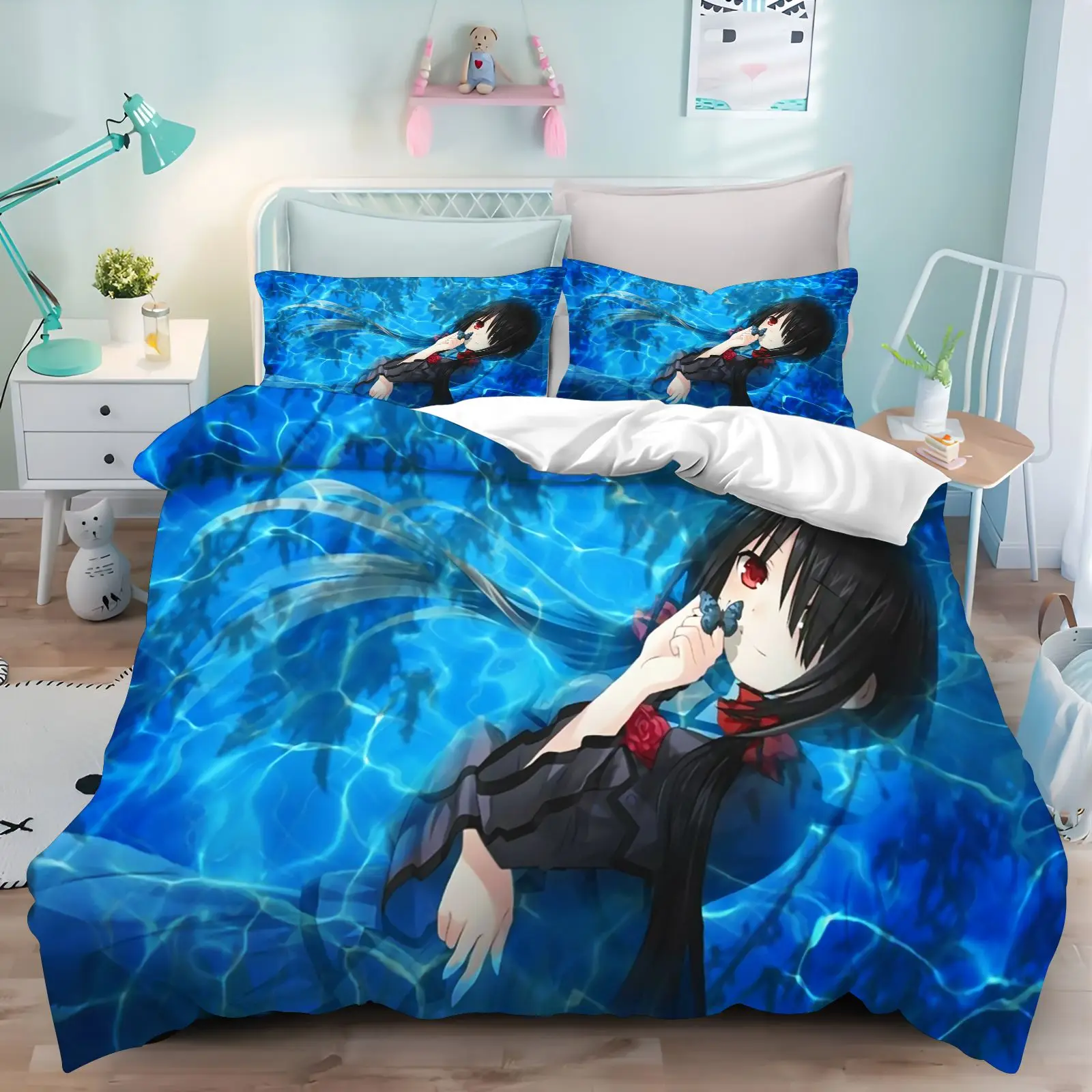 Tokisaki Kurumi Yoshino Gothic Lolita Red Dress Duvet Cover Set Date A Live Dark Anime Print Bedding Gift For Otaku Fans