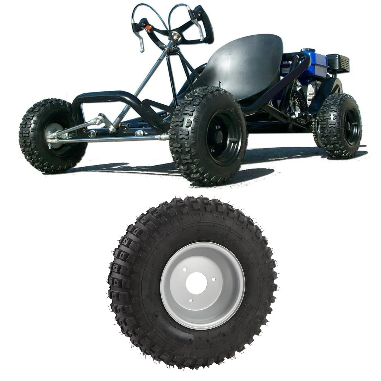 

7 Inches ATV UTV Tire Wheel 16X8-7 Tire with 3 Holes Rim 6PR Excellent Road Grip for Go Kart Golf Cart Garden Lawn Mower