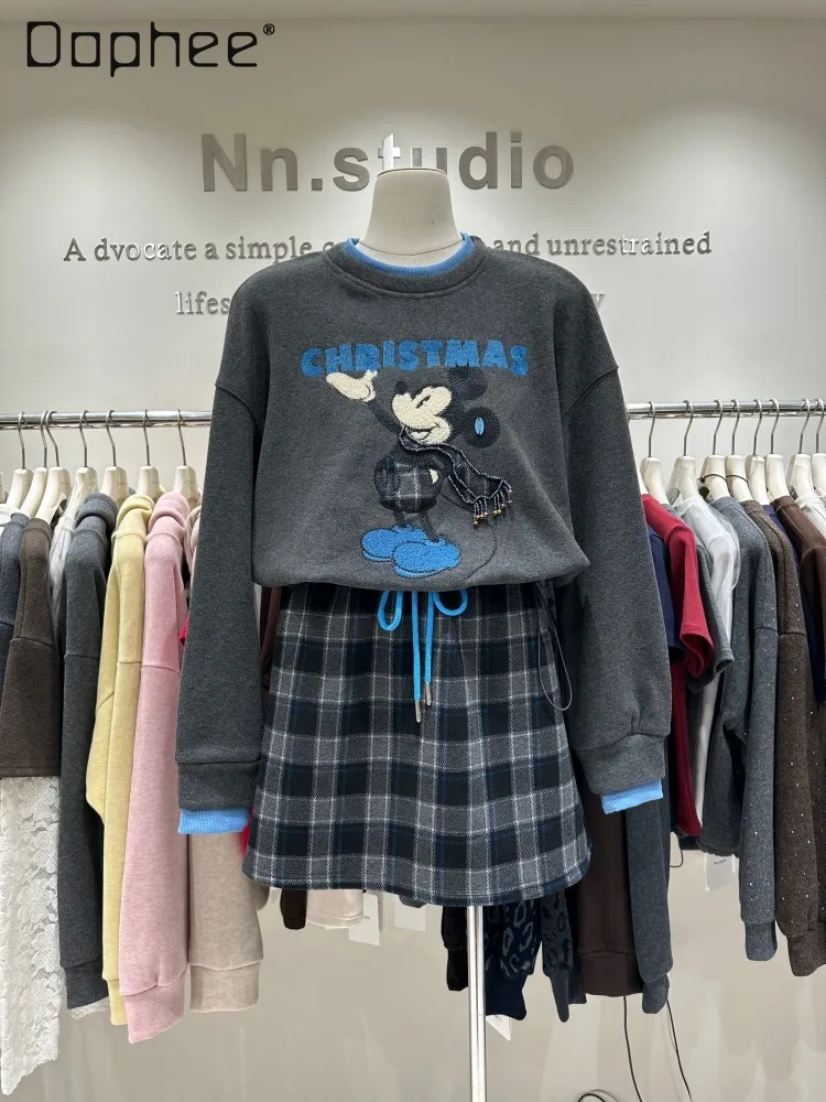 Ensemble de mode pull pull femmes automne hiver Unique artisanat lourd dessin animé broderie haut à manches longues