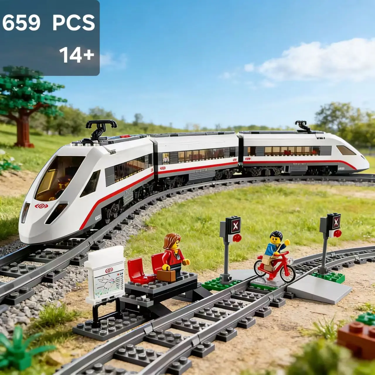 

Конструктор MOC 659 деталей: Высокотехнологичный электрический высокоскоростной пассажирский поезд, совместимый с 60051, строительные блоки, подарки для праздников и вечеринок