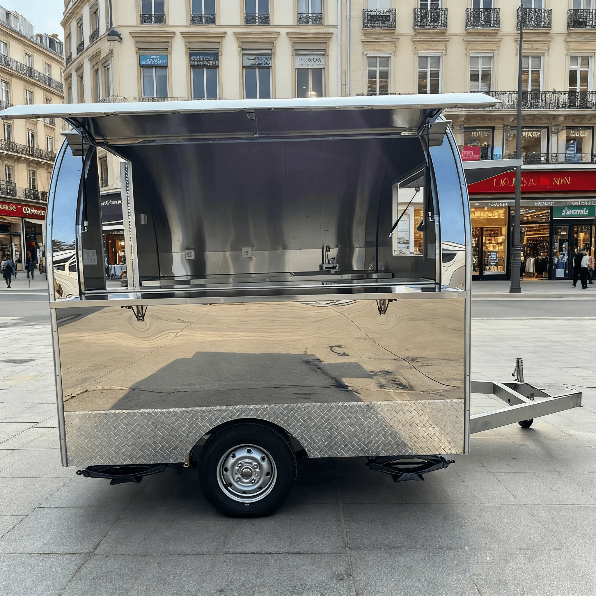 Anpassung aus Edelstahl, maßgeschneiderter Food Truck-Anhänger, mobiler Snackbar, Zelt, Wohnwagen, Street Food Cart
