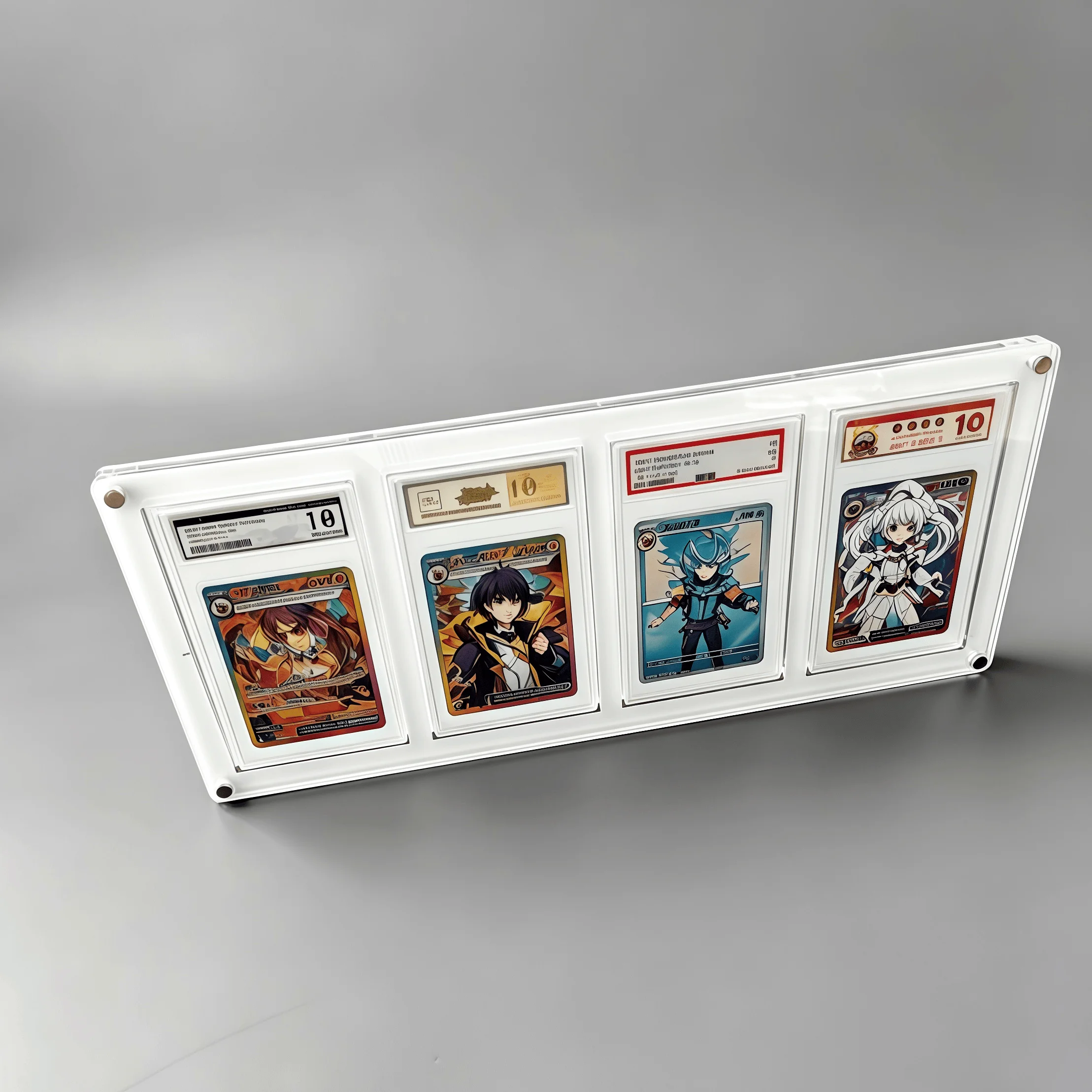 4-Slot Clear Acrylic Graded Card Display Stand White Card Holder PTCG YGO Graded Trading Cards Crystal Clear Edges