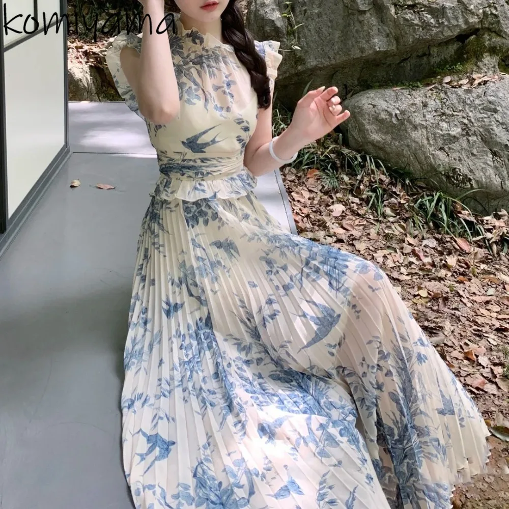 

Moda Pleated Tunic Woman 2025 Dress Japan Print Vestidos New High Waist Dresses Summer Ropa De Mujer Fairy Sleeveless Robes
