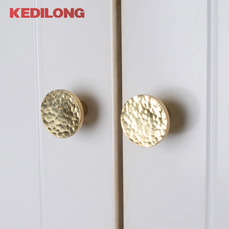 KEDLO Vintage Solid Brass Hammer Knob Nordic Modern Simple Cabinet Door Drawer Cabinet Circular Handle Gold Handle