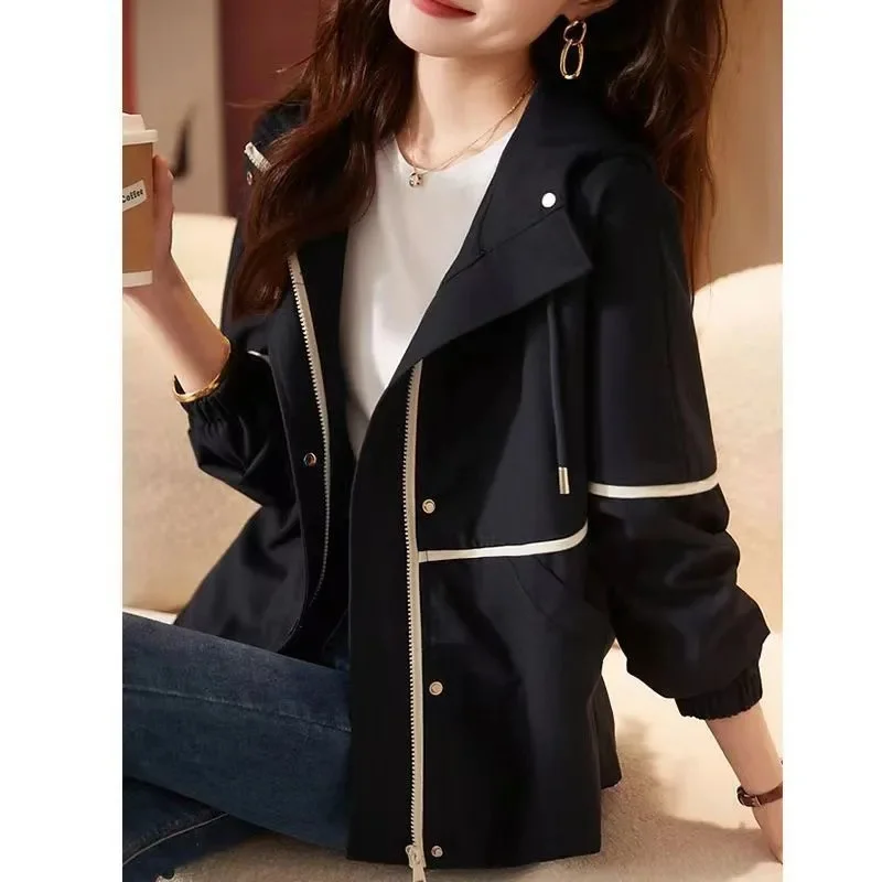 Female Student Windbreaker Top Coat Spring Autumn Women Loose Fitting Hooded Charge Jacket Korean Ladies Thin Style Outwear