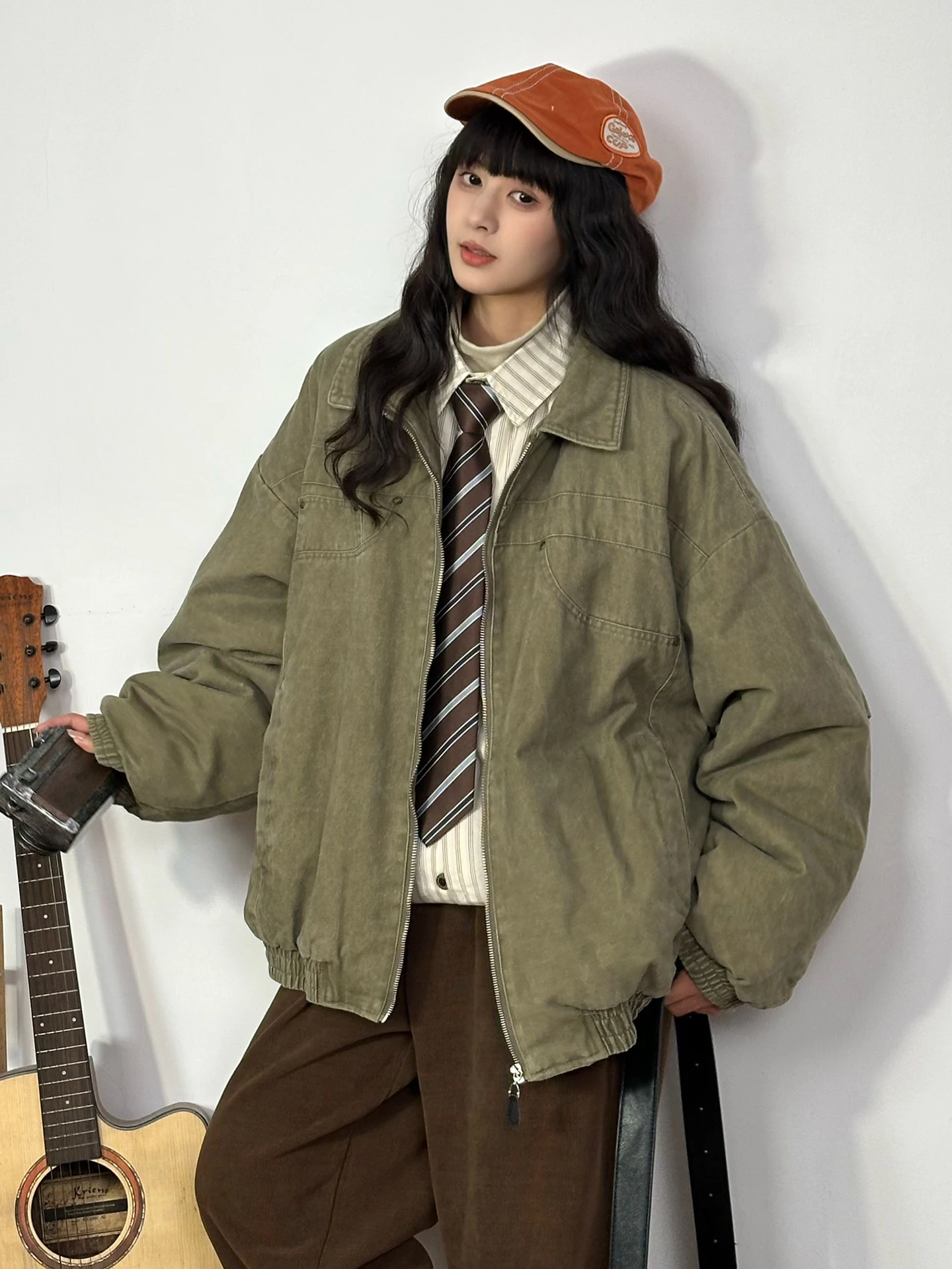 

Original American Retro Collared Thiened Cotton Jaet Women's Autumn Winter New Loose Casual Cotton Padded Outerwear