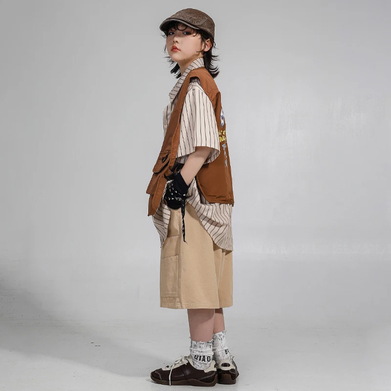T-shirt per ragazzi da ballo hip-hop Gilet retrò Pantaloncini per ragazze Streetwear Pantaloni cargo Bambini Abiti da ballo di strada Costume di scena per bambini