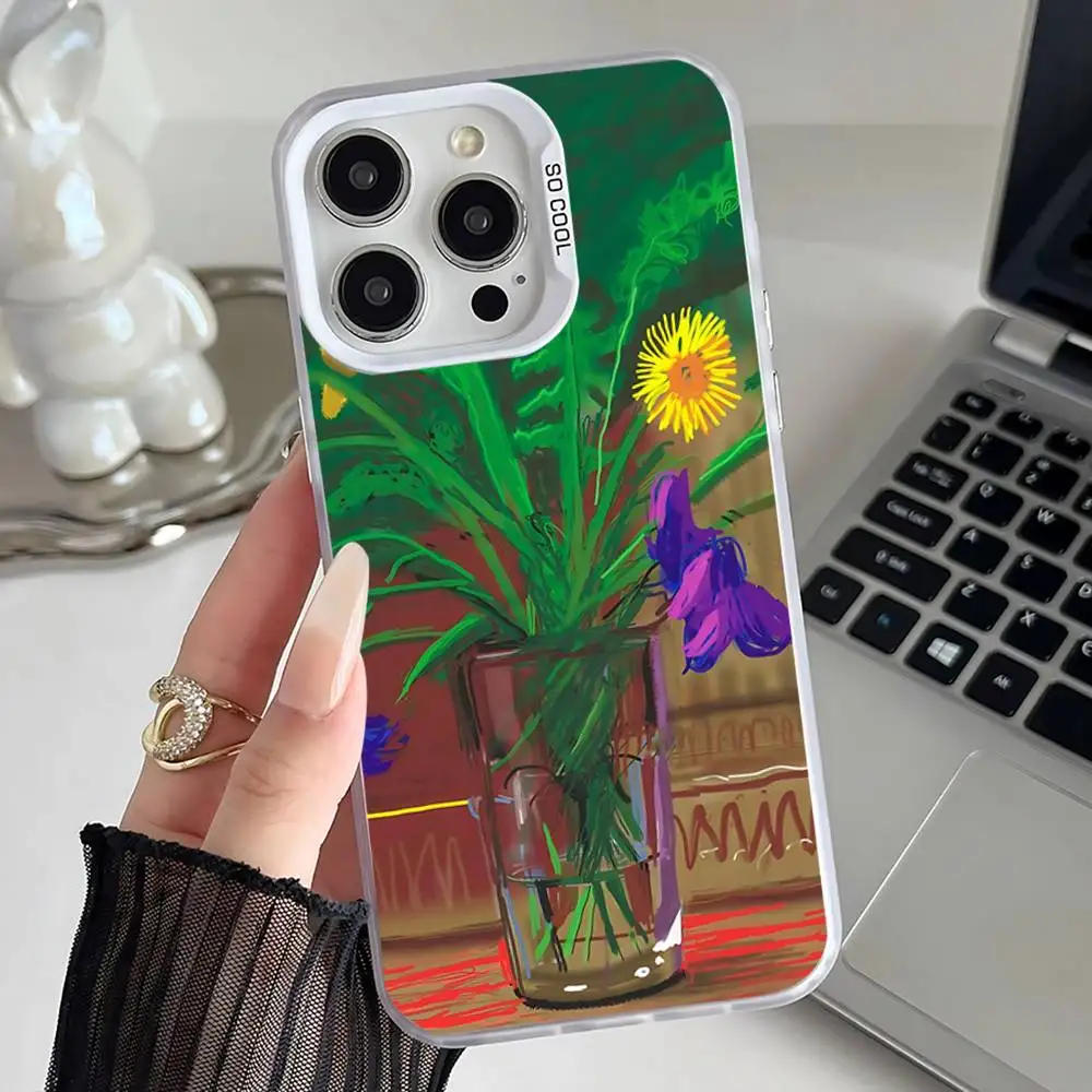 Art D-David H-Hockney Phone Case For iPhone 16,15,14,13,12,11,Pro,XS,Max,Plus,Mini,SE White Candy Matte Shockproof Cover