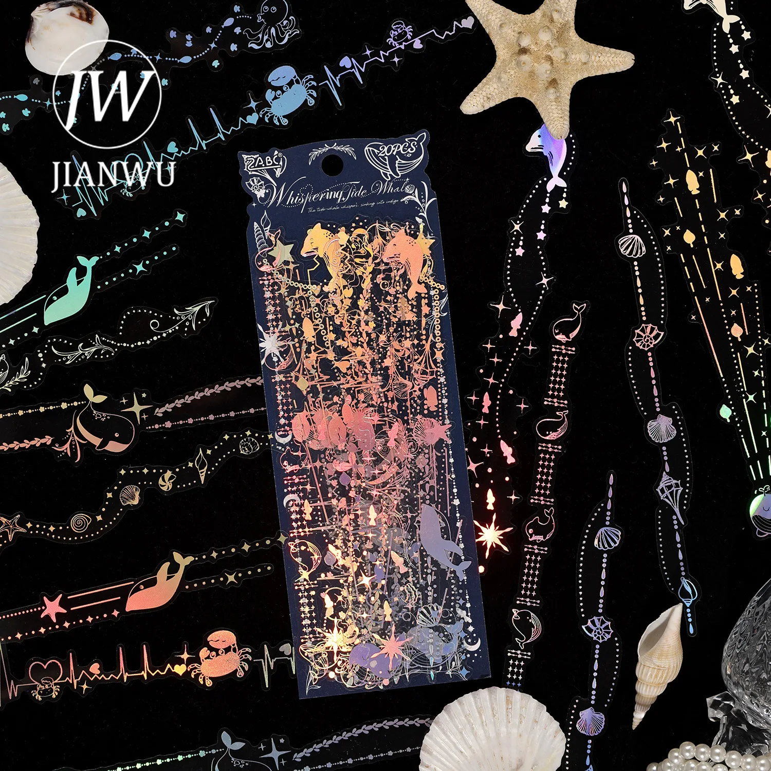 JIANWU Moonlight Tadal Night Series Vintage Star Flower Chain Landscape Material Collage PET Sticker Creative Journal Stationery