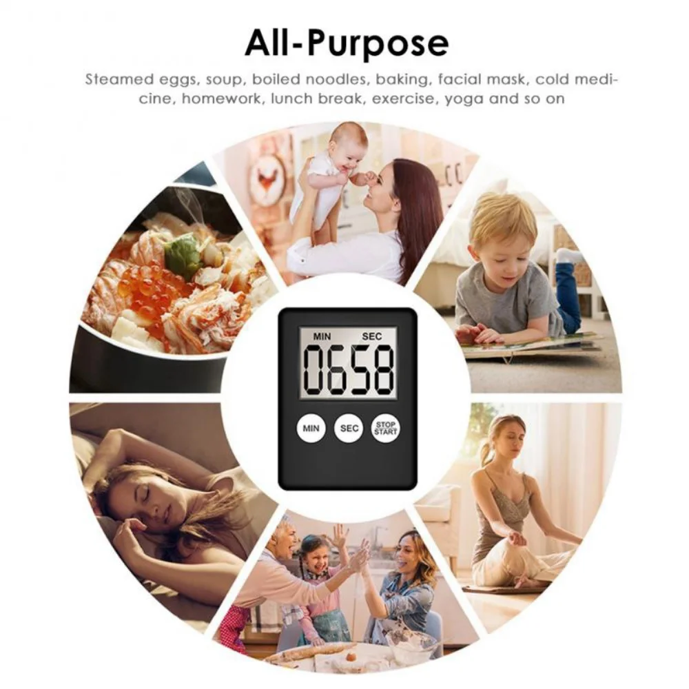 JJYY Super Mini LCD Digital Display Kitchen Timer Square Kitchen Countdown Alarm Magnet Clock Sleep Stopwatch Clock Timer