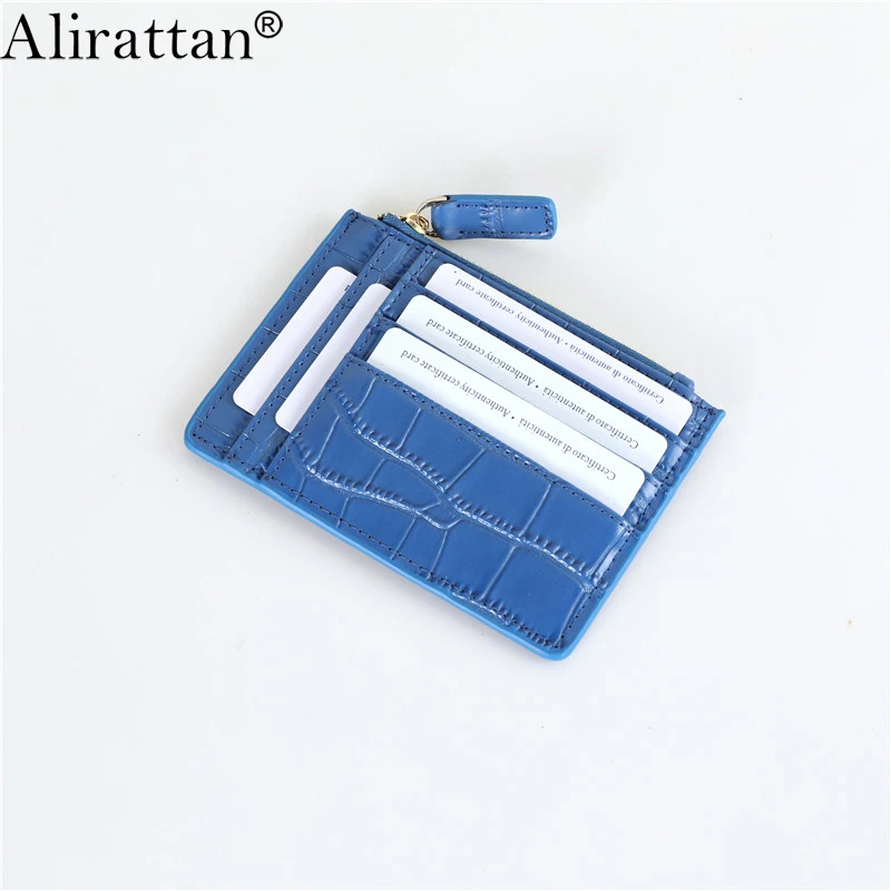 Alirattan News ID Card Holder for Women Designer Cow Leather With Crocodile Pattern Wallet Genuine Leather ID Credit Card Wallet