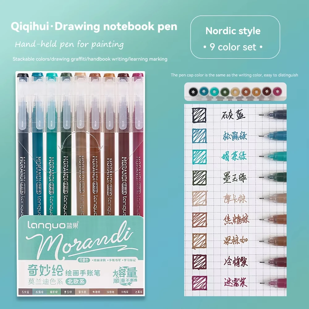 Languo 207/180/27/9 Kleuren Multicolor Handboek Pen 0.5mm Morandi Kleur Gel Pen Student Schrijven Schilderen Tekenen Marker Pen Set